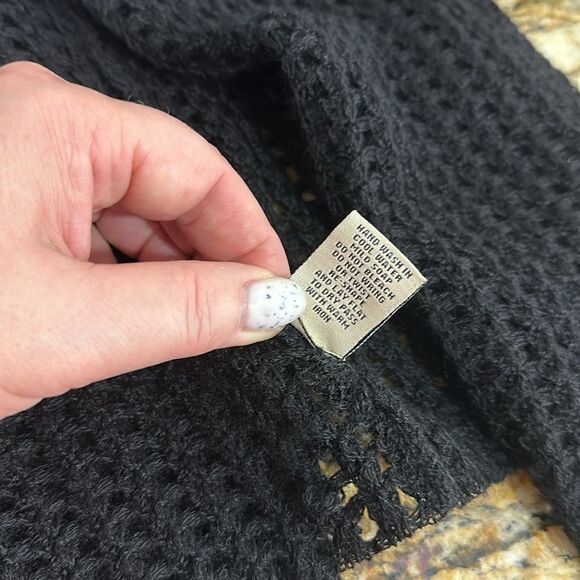 Beyond Threads Black Baby Alpaca Open Knit Drape Front Cardigan Size M - Picture 6 of 9